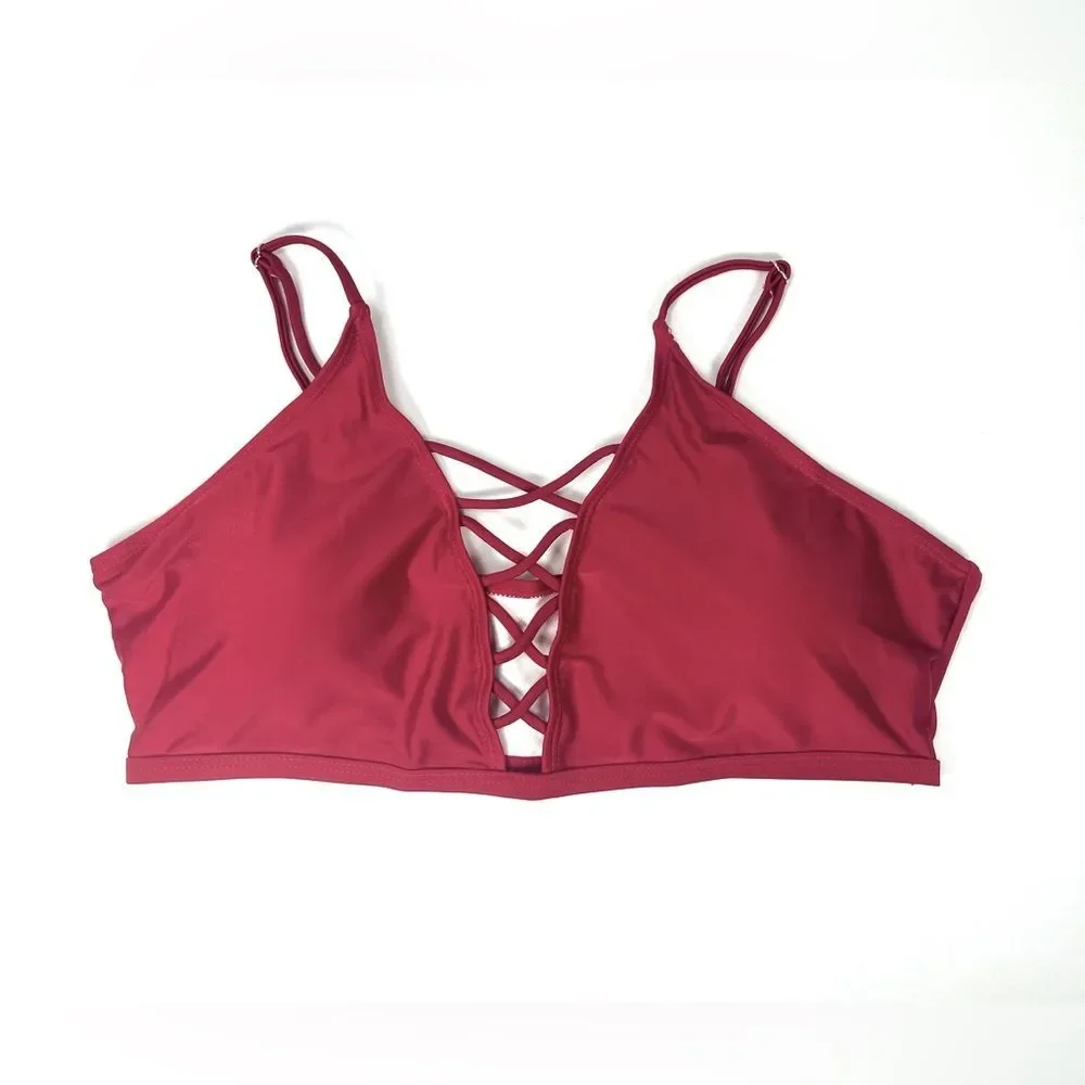 NWT SHEIN 2XL Crisscross Maroon Bikini Top